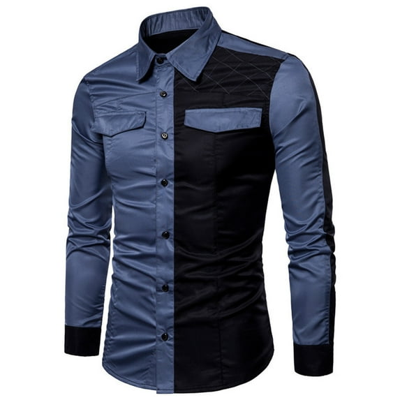 HAiming Button down Shirts for Men Trendy Color Block Long Sleeve Top Plus Size Casual Business Office Blouse Clothing