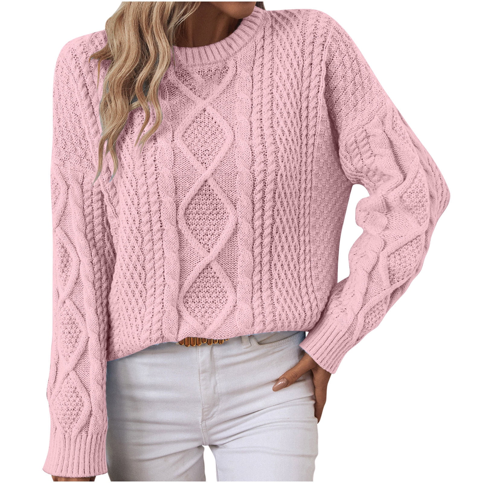 HAiming Cable Knit Sweater for Women Solid Color Long Sleeve