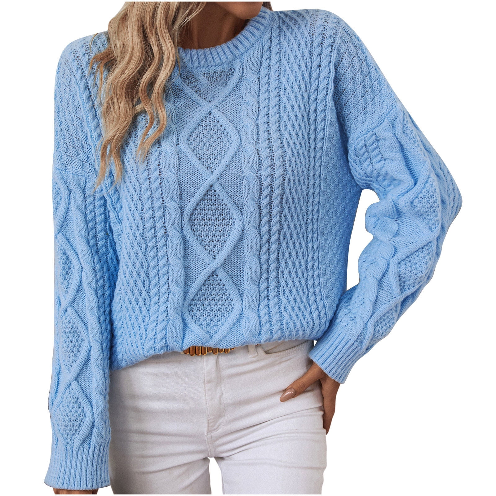 HAiming Cable Knit Sweater for Women Solid Color Long Sleeve