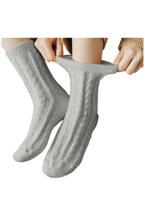 Cable Knitted Socks for Women Winter Thicken Warm Soft Socks Solid Color Casual Fuzzy Comfy Crew Ankle Sock