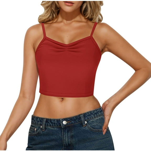 HAiming Cami for Women Spaghetti Strap Tank Cropped Top Sleeveless Solid Color Tops Slim Fitted Camisoles