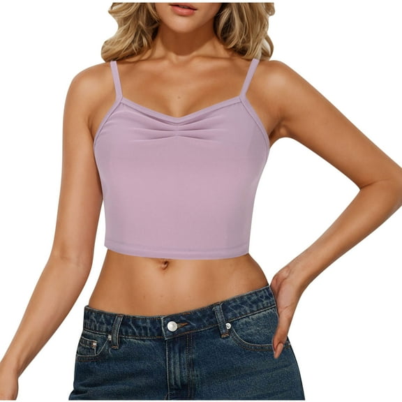 HAiming Cami for Women Spaghetti Strap Tank Cropped Top Sleeveless Solid Color Tops Slim Fitted Camisoles