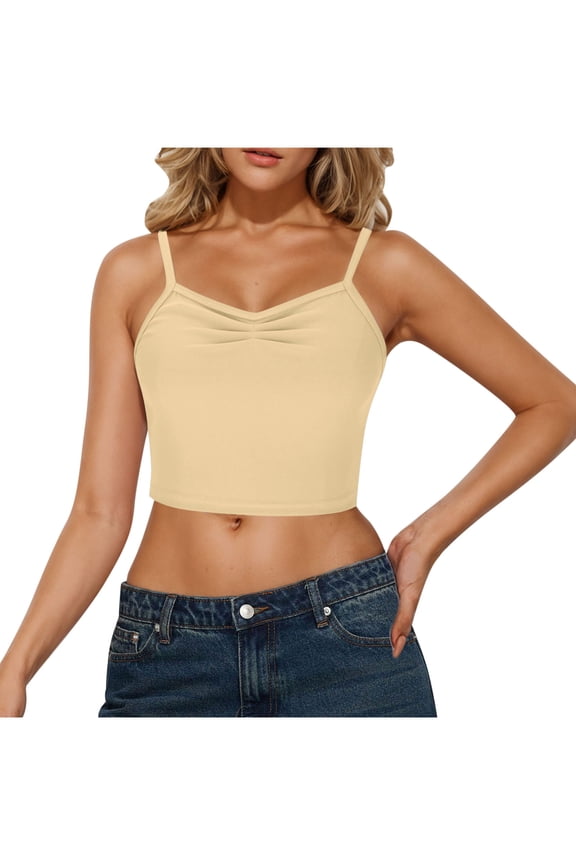 Cami for Women Spaghetti Strap Tank Cropped Top Sleeveless Solid Color Tops Slim Fitted Camisoles
