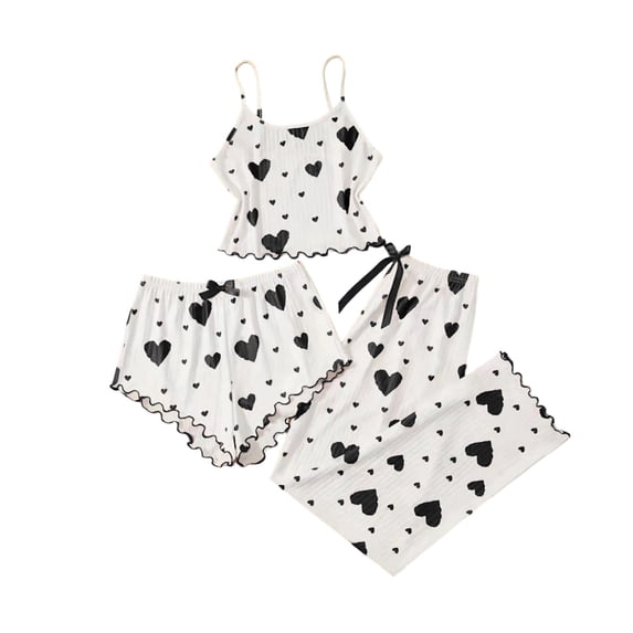 HAiming Camisole Shorts Long Pants 3 Piece Pajama Sets for Women Casual Cute Printed Outfit Soft Sleepwear