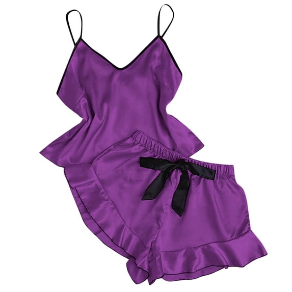HAiming Camisole V Neck Top with Bow Shorts 2 Piece Pajama Set for Women Casual Loungewear Cute Outfit