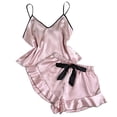 thumbnail image 1 of HAiming Camisole V Neck Top with Bow Shorts 2 Piece Pajama Set for Women Casual Loungewear Cute Outfit, 1 of 3