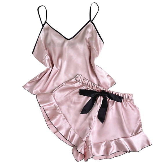 HAiming Camisole V Neck Top with Bow Shorts 2 Piece Pajama Set for Women Casual Loungewear Cute Outfit