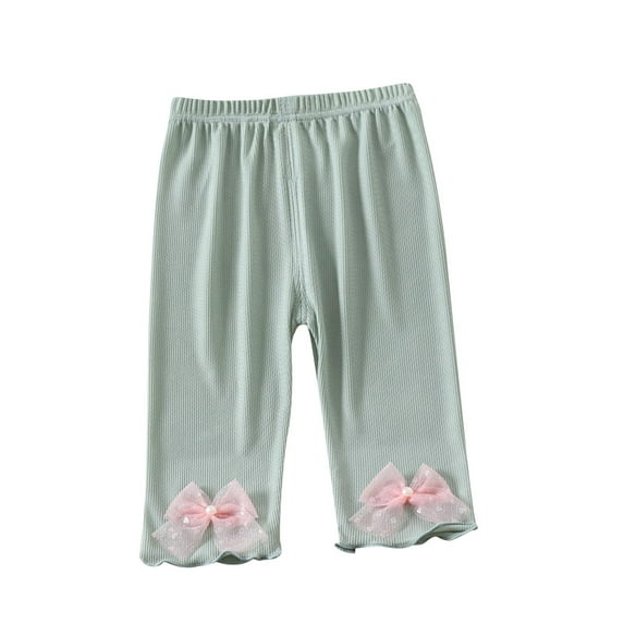 HAiming Capri Leggings for Girl Solid Color Elastic Waist Cute Bow Pants Kids Summer Trendy Clothes