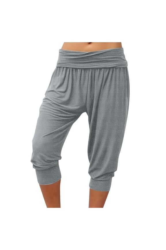 Capri Pants for Women Loose Summer Yoga Sweatpants Solid Color Stretchy Workout Cropped Joggers