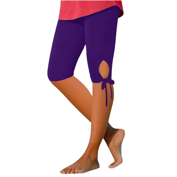 HAiming Capris Leggings for Women Summer Beach Casual High Waisted Cropped Pants Plus Size Comfy Knee Length Trousers