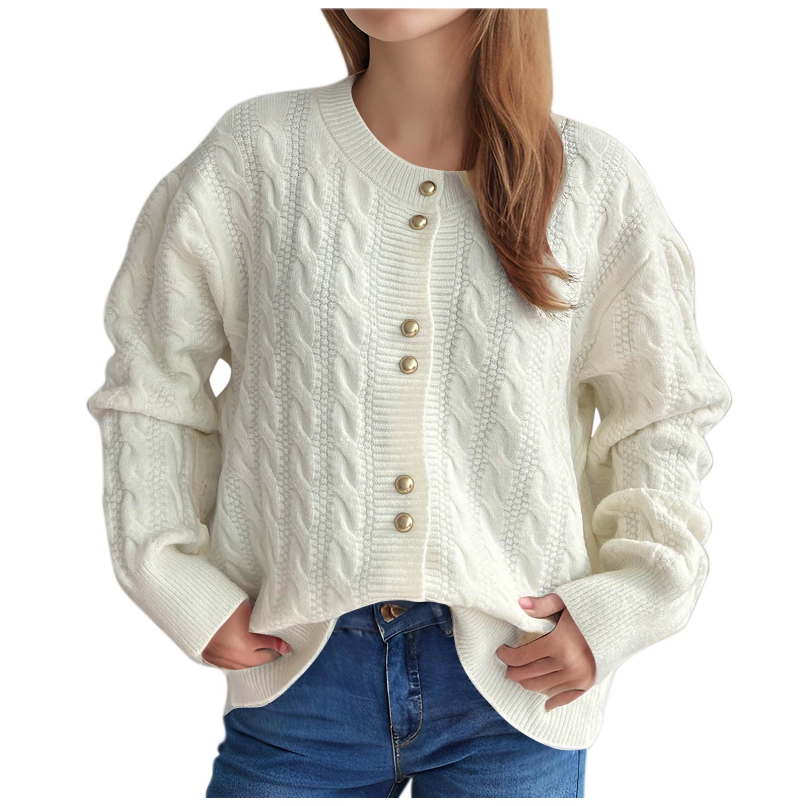 Button Down Cable-Knit Cardigan