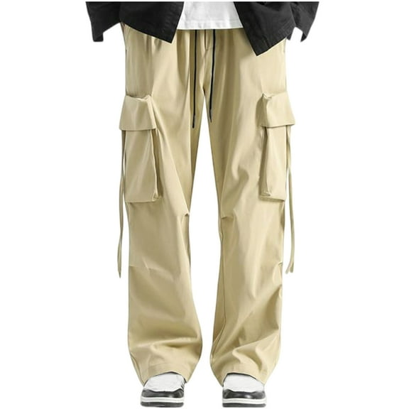 HAiming Cargo Pants for Men Plus Size Casual Loose Drawstring Straight Wide Leg Sports Workwear Trousers with Pocket