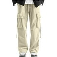 thumbnail image 1 of HAiming Cargo Pants for Men Plus Size Casual Loose Drawstring Straight Wide Leg Sports Workwear Trousers with Pocket, 1 of 4