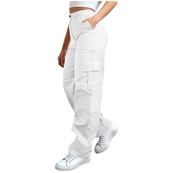 HAiming Cargo Pants for Women Casual Wide Leg Elastic Drawstring Waist Hiking Athletic Trouser with Pockets