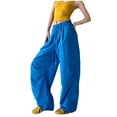 thumbnail image 1 of HAiming Cargo Pants for Women Elastic Waisted Drawstring Wide Leg Baggy Hip-Hop Casual Track Trousers, 1 of 4