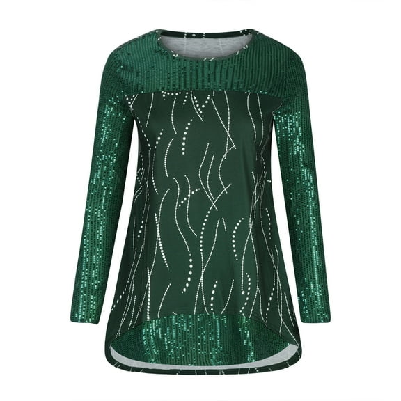 HAiming Casual Sequin Sweatshirt for Women Plus Size Long Sleeve Round Neck Tunic Pullover Tops Trendy Loose Blouse