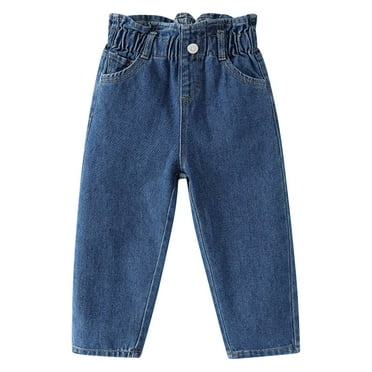 HAiming Children Girls Jeans Casual Solid Color Ruffled Elastic Waist Pants Kid 2024 Trendy Denim Trousers with Pocket