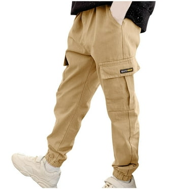 HAiming Children Girls and Boys Cargo Pants Fall Trendy Casual Solid Color Elastic Waist Jogger Trousers with Pocket