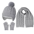 thumbnail image 1 of HAiming Children's Hat Scarf and Gloves 3PCS Cable Knit Sets Ear Warmer Cap Solid Color Comfortable with Pompom, 1 of 6