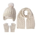 thumbnail image 1 of HAiming Children's Hat Scarf and Gloves 3PCS Cable Knit Sets Ear Warmer Cap Solid Color Comfortable with Pompom, 1 of 3
