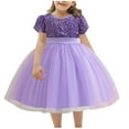 thumbnail image 1 of HAiming Children's Sequin Dress Flower Girl Short Sleeve Round Neck Pleated A-Lined Princess Dress Wedding Gown, 1 of 4