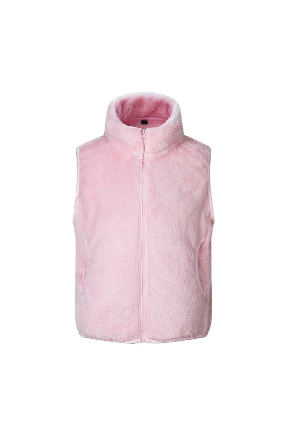 Childrens Boy Girl Fleece Vest Kids Solid Color Sleeveless Stand Collar Zipper Jacket Winter Warm Loose Outwear