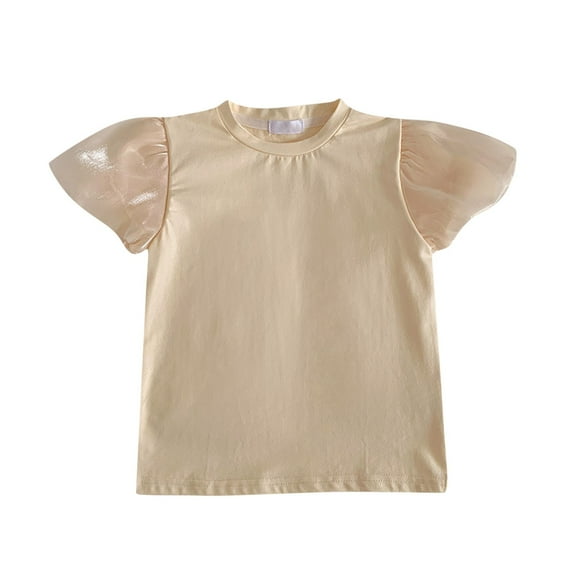 HAiming Childrens Girls Ruffle Puff Short Sleeve T-Shirt Summer Solid Color Round Neck Casual Tops Loose Blouse