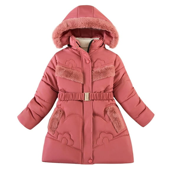 HAiming Childrens Girls Winter Puffer Coat Long Sleeve Hooded down Jacket Kids Casual Thicken Warm Long Length Outwear