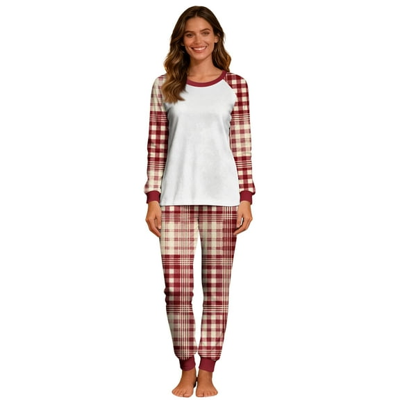 HAiming Chrisrmas Pajama Sets for Women Plaid Sleepwear Pullover Long Sleeve Tops Casaul 2 Piece Outfit Nightwear