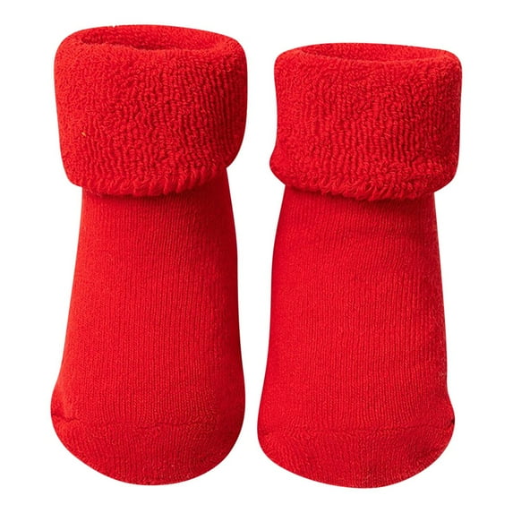 HAiming Christmas Boys Girls Fleece Lined Socks Thick Non-slip Solid Color Fall Wainter Warm Floor Sock