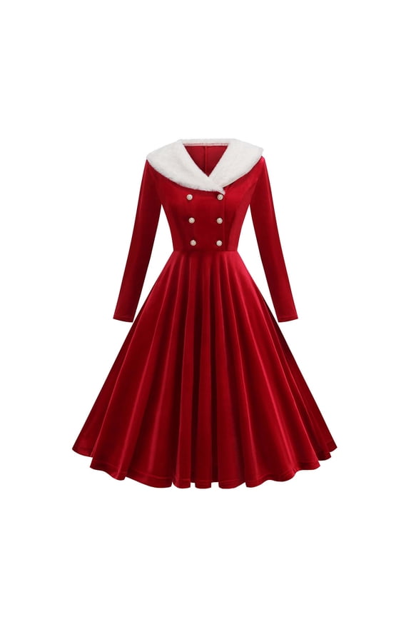 Christmas Dress for Women Vintage Long Sleeve Swing Party Dresses Xmas Cocktail Dress Party Holiday Dress
