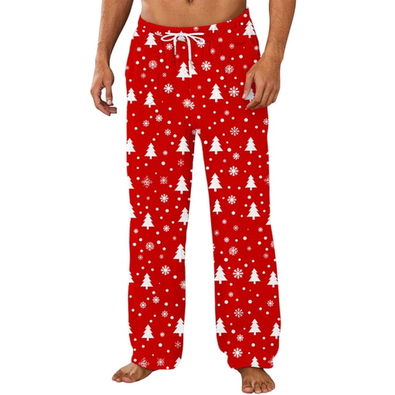 HAiming Christmas Loungewear Pants Printed Casual Straight Wide Leg Pajama Elastic Waist Drawstring Sleepwear