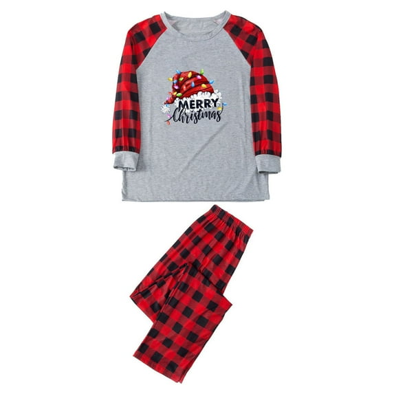 HAiming Christmas Matching Pajamas for Family Plaid Printed Long Sleeve Crewneck Tops Pants Sleepwear Pjs Set Homewear