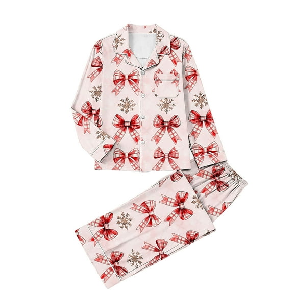 HAiming Christmas Pajama Set for Women Casual Long Sleeve Button down Shirt Soft Pants with Cute Printed
