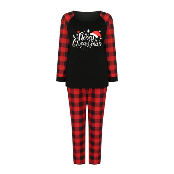 HAiming Christmas Pajamas for Family Holiday Pjs Printed Long Sleeved Crewneck Tops and Pants Matching Sets Sleepwear