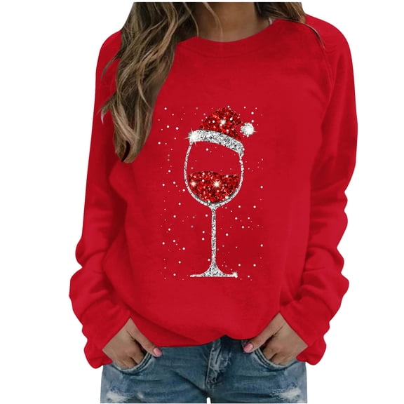 HAiming Christmas Sweatshirt for Women Xmas Graphic Long Sleeve Crew Neck Pullover Tops Trendy Clothes Cute Outfit