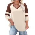 thumbnail image 1 of HAiming Color Block 3/4 Sleeve T-Shirt for Women V Neck Basic Tee Casual Trendy Clothes Pullover Tops, 1 of 6