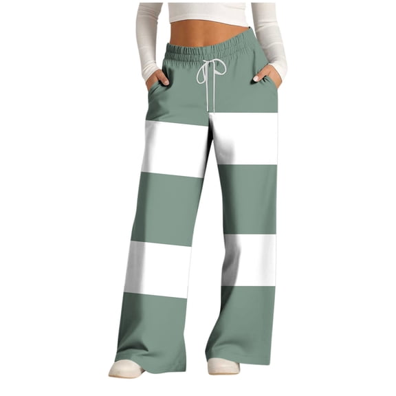 HAiming Color Block Pants for Womens Oversize Wide Straight Leg Casaul Loose Drawstring Elastic Waist Loungewear