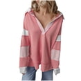 thumbnail image 1 of HAiming Color Block Pullover Tops Casual V Neck Lapel Collar Long Sleeve Shirt Fall Winter Trendy Clothes, 1 of 5