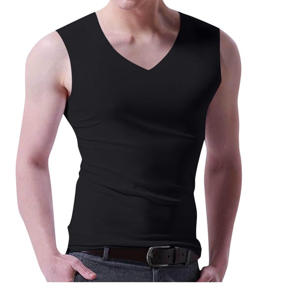 HAiming Compression Tank Tops for Men V Neck Sleeveless Muscle Shirt Slim Fitted Undershirts Workout Shirts