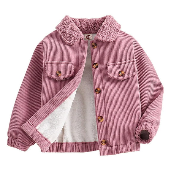 HAiming Corduroy Jackets for Boys Girls Fleece Lined Lapel Collar Button down Long Sleeve Fuzzy Coats