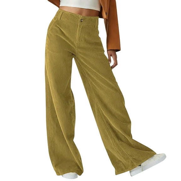 HAiming Corduroy Pants for Women High Waisted Straight Leg Pants Trendy Casual Loose Lounge Trousers with Pockets