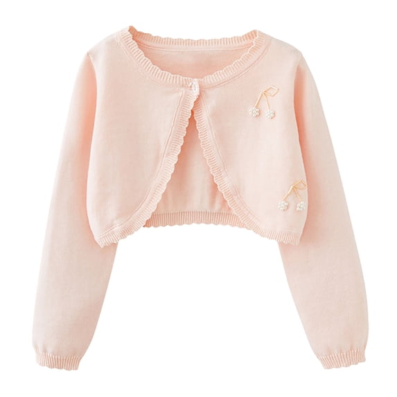 HAiming Cotton Cropped Cardigan Sweater for Girls Long Sleeve with Button Closure Solid Color Open Front Baby Girls Clothes