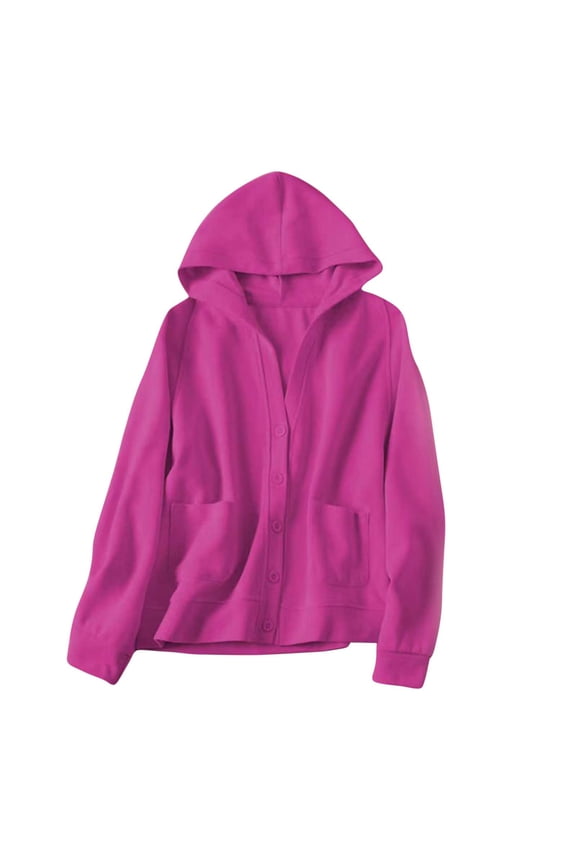 Cotton Hooded Cardigan for Women Casual Button down V Neck Long Sleeve Jacket Outerwear Coat