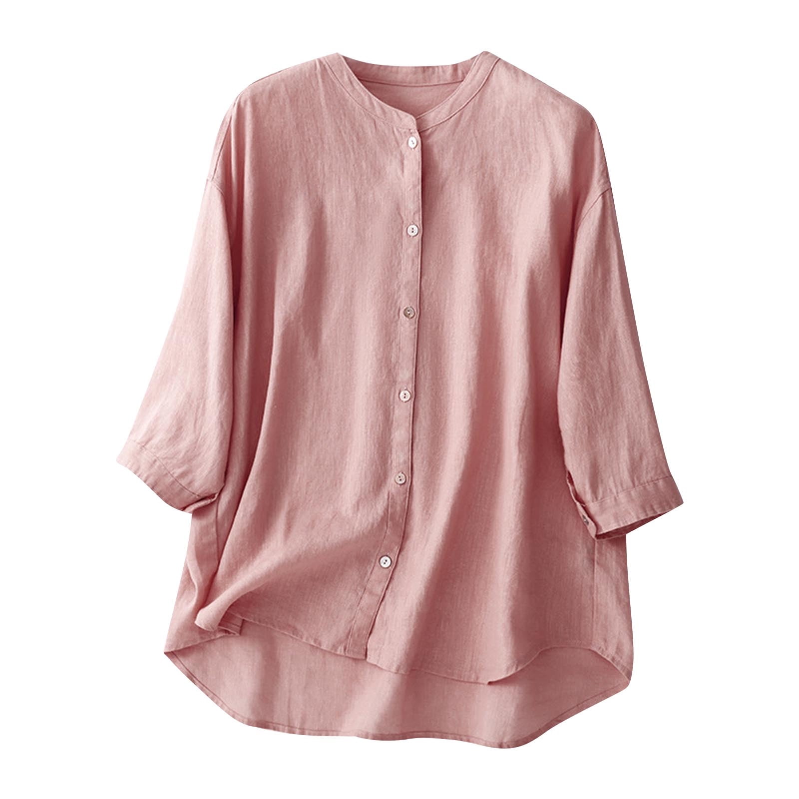 HAiming Cotton Linen 3/4 Sleeve Shirts for Women Button down Dressy ...