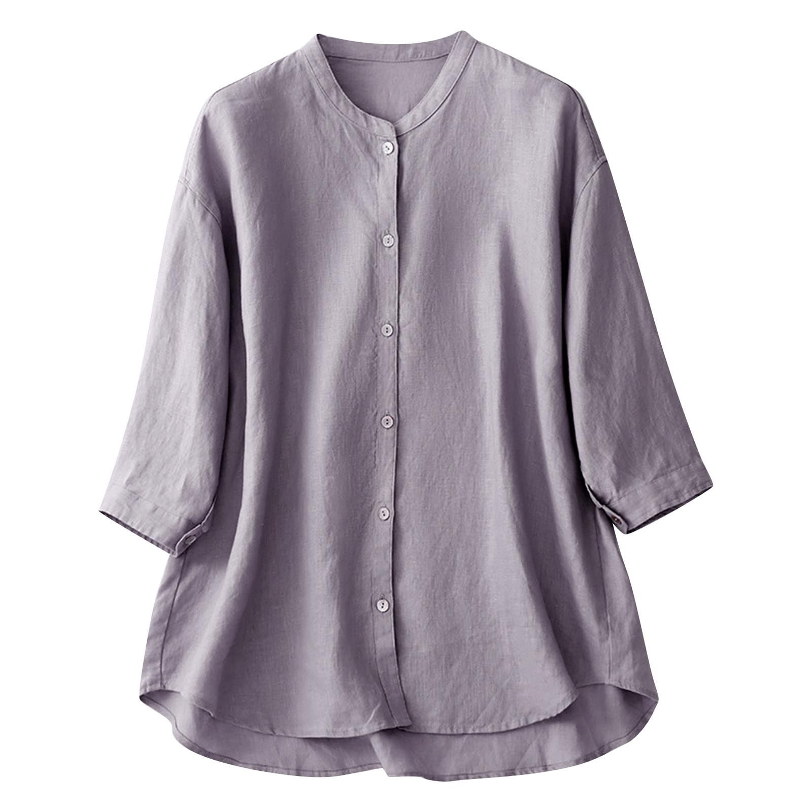 HAiming Cotton Linen 3/4 Sleeve Shirts for Women Button down Dressy ...