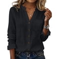 thumbnail image 1 of HAiming Cotton Linen Long Sleeve Botton down Shirts for Women V Neck Casual Solid Color Tops with Pockets, 1 of 6