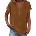thumbnail image 1 of HAiming Cotton Linen Shirts for Women Summer Roll Up short Sleeve Button V Neck Tops Casual Plus Size Work Blouse Tee, 1 of 6