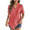 thumbnail image 1 of HAiming Cotton Linen Short Sleeve Shirts for Women Lapel Button down Blouses Solid Color Casual Tops, 1 of 7