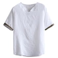 thumbnail image 1 of HAiming Cotton Linen T-Shirts for Men Short Sleeve Plus Size Casual V Neck Solid Color Pullover Tops, 1 of 4